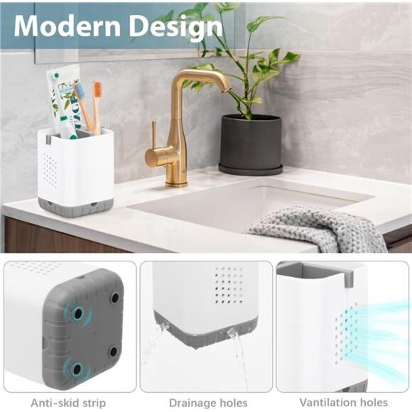 Toothbrush Holder Electric Toothpaste Organizer Kids Bathroom Storage Caddy 3 Sl - Picture 5 of 7